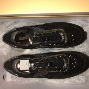 Michael Kors Allie Wrap Trainer Black Glitter Sneaker - size 8M